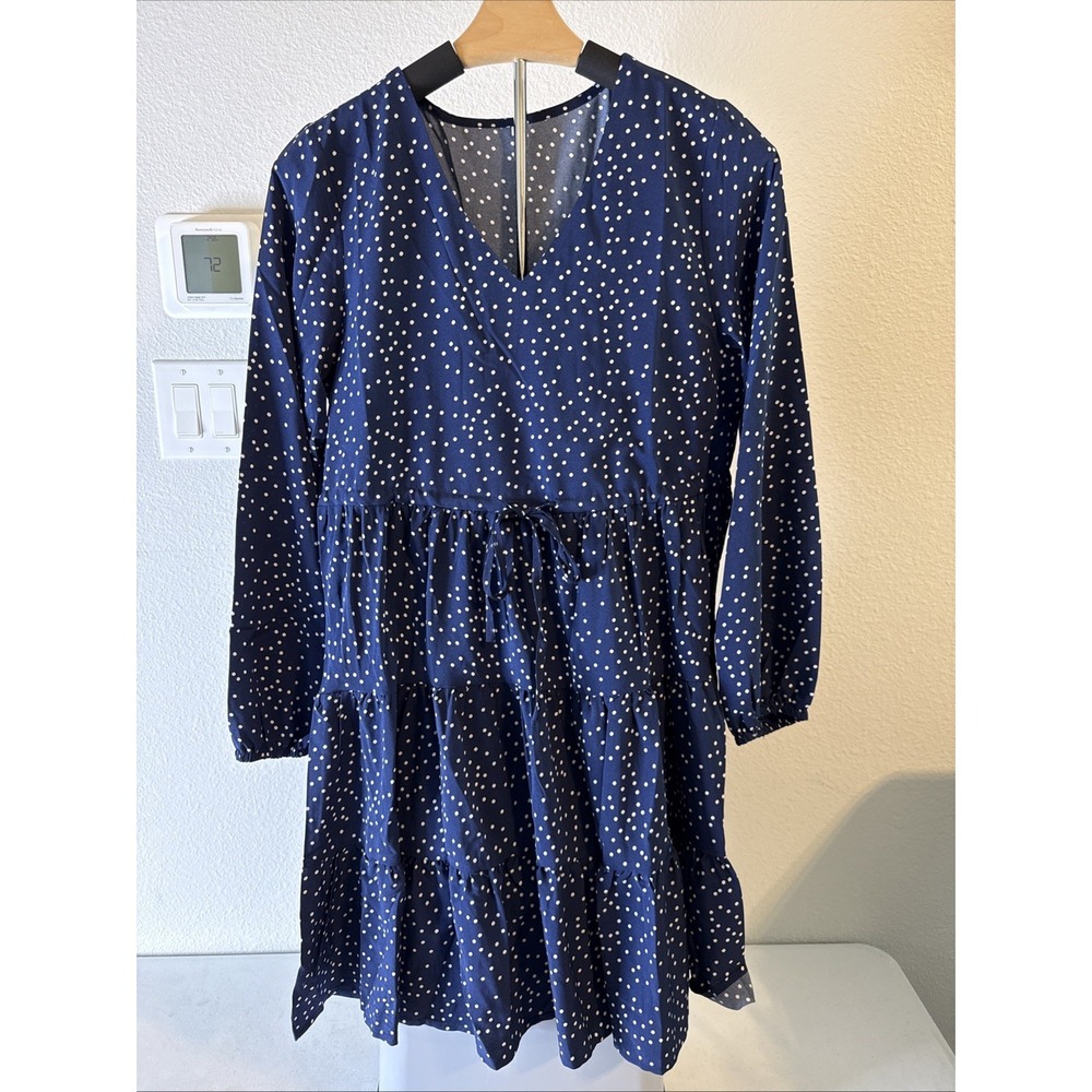 Women's Navy Blue‎ Tiered Polka Dot Dress Size Small